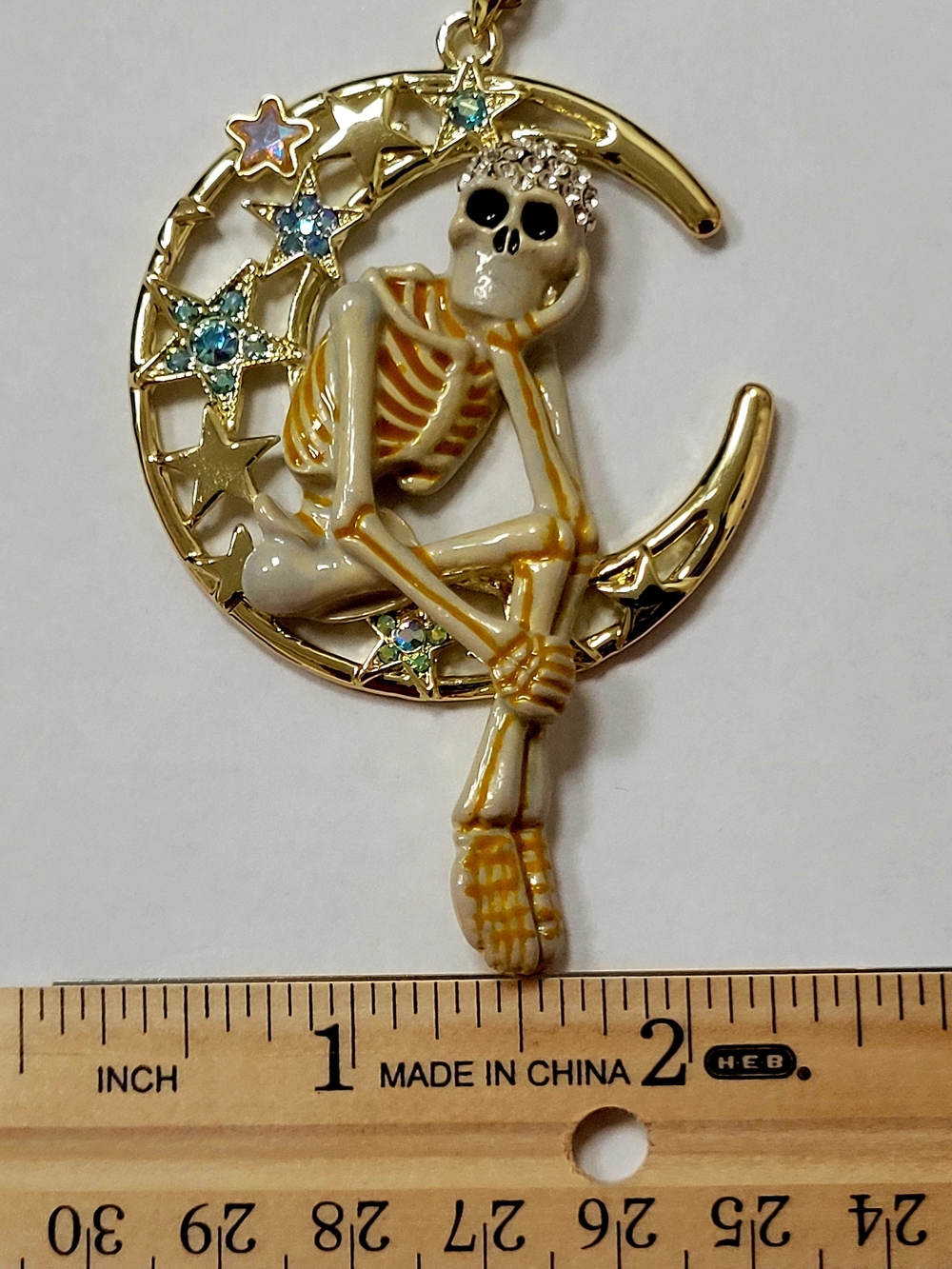 Kirks Folly Halloween Gold-Tone Skeleton on Crescent Moon Pendant Necklace